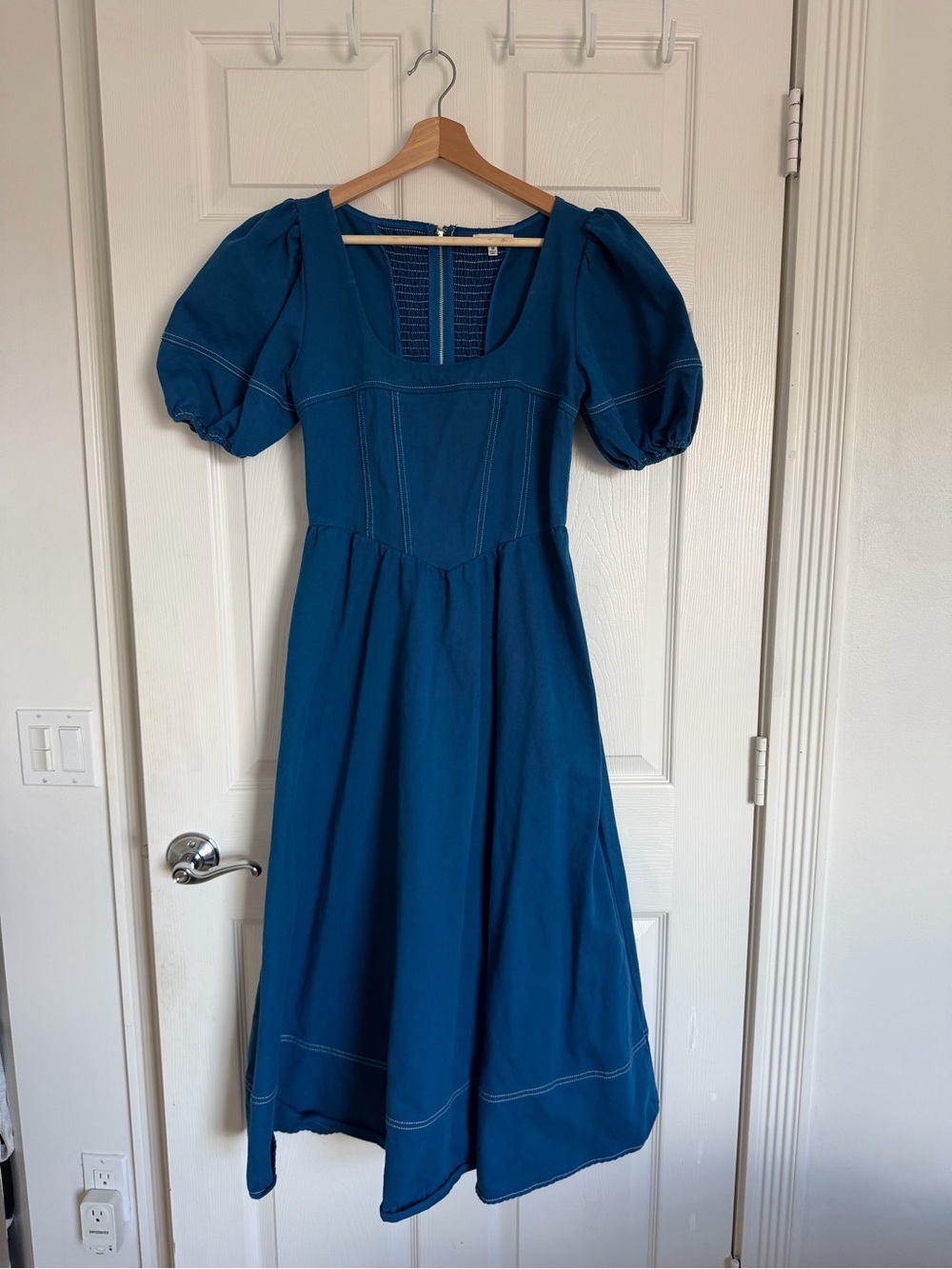 Teal Puff-Sleeve Moon River Midi Dress